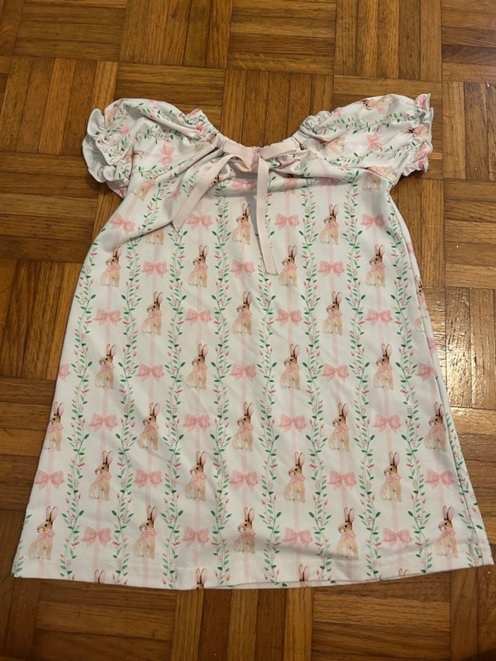 Girls White and Pink Bunny Print Dress